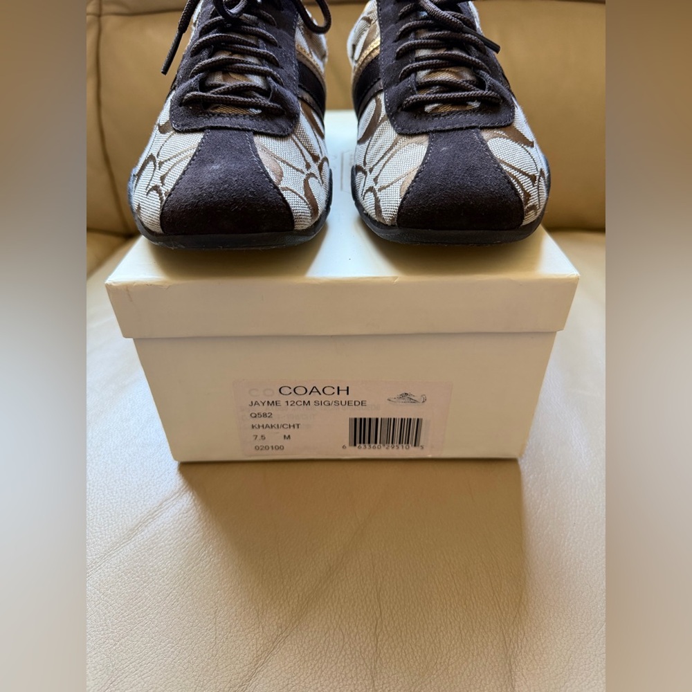 Coach Jayme Brown and Gold Logo Sneakers 7.5M - Picture 3 of 7
